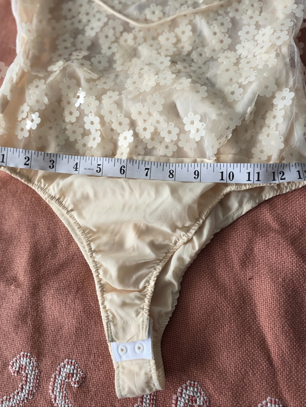 ZARA Cream Floral Mesh Bodysuit - Sheer Lace Appliqué - Picture 13 of 15